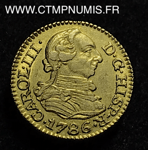 ESPAGNE 1/2 ESCUDO OR CHARLES III 1786 MADRID