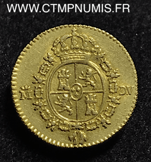 ESPAGNE 1/2 ESCUDO OR CHARLES III 1786 MADRID