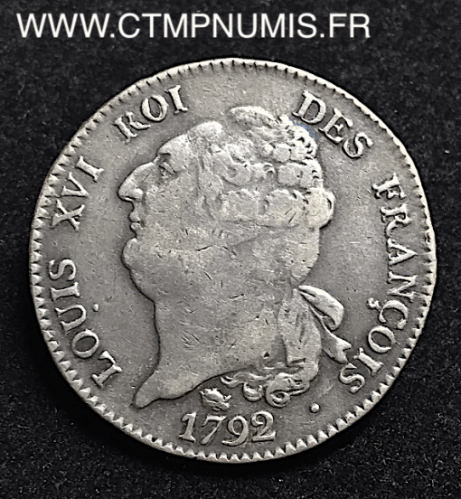 ,SIX,LIVRES,ARGENT,1792,TOULOUSE,LOUIS,XVI,