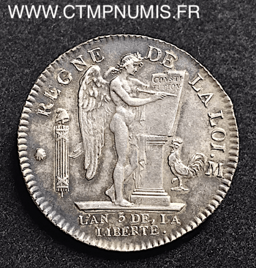 ,SIX,LIVRES,ARGENT,1793,TOULOUSE,LOUIS,XVI,