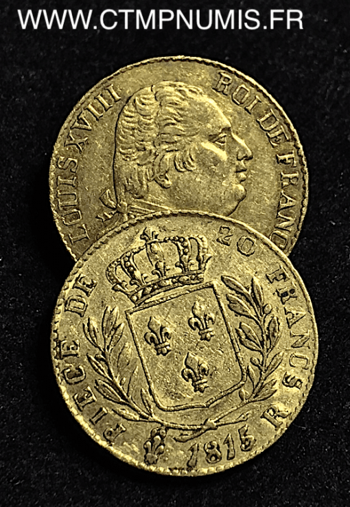 20 FRANCS OR OR LOUIS XVIII  1815 R LONDRES