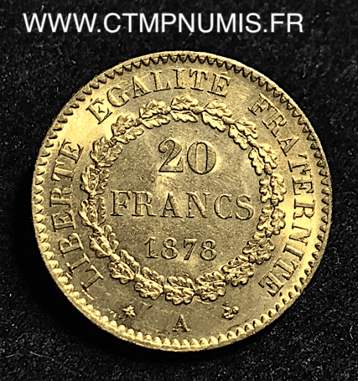 20 FRANCS OR GENIE III° REPUBLIQUE 1878 PARIS