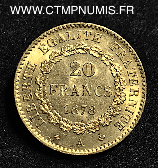 20 FRANCS OR GENIE III° REPUBLIQUE 1878  PARIS