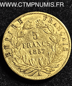 5 FRANCS OR NAPOLEON III TETE NUE 1857 A PARIS