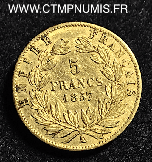 5 FRANCS OR NAPOLEON III TETE NUE 1857 A PARIS