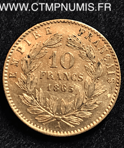 10 FRANCS OR NAPOLEON III TETE LAUREE 1865 A 