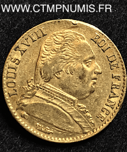 20 FRANCS OR LOUIS XVIII HABILLE 1815 W LILLE