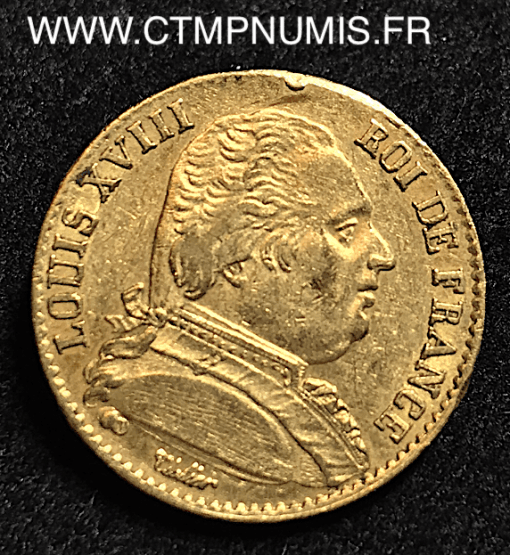 20 FRANCS OR LOUIS XVIII HABILLE 1815 W LILLE