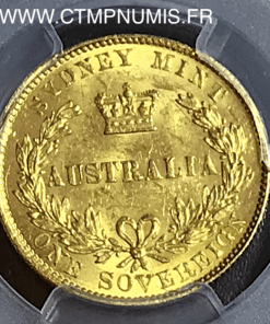 AUSTRALIE 1 SOUVERAIN OR  1862 SYDNEY MS62+