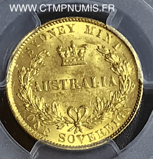 AUSTRALIE 1 SOUVERAIN OR  1862 SYDNEY MS62+