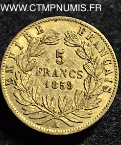 5 FRANCS OR NAPOLEON III TETE NUE 1859 A PARIS