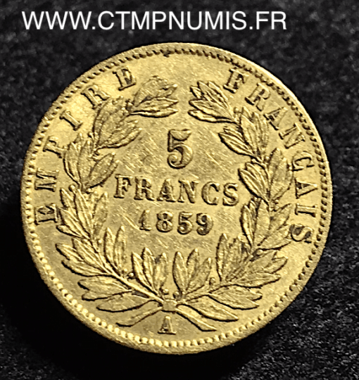 5 FRANCS OR NAPOLEON III TETE NUE 1859 A PARIS