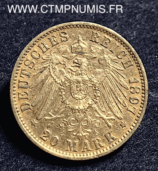 ALLEMAGNE WURTTEMBERG 20 MARK OR 1897