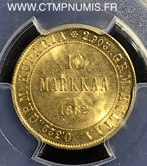 FINLANDE 10 MARKKA OR 1882 S MS64