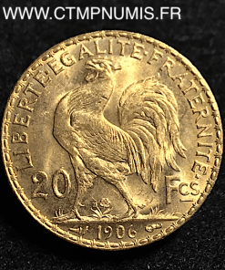 20 FRANCS OR COQ 1906 SUP