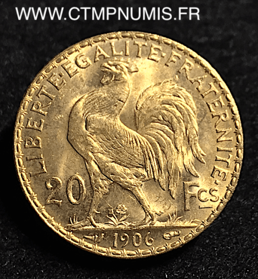 20 FRANCS OR COQ 1906 SUP