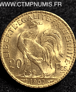 20 FRANCS OR COQ 1907 SUP