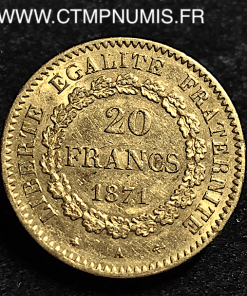 20 FRANCS OR GENIE III° REPUBLIQUE 1871 A PARIS