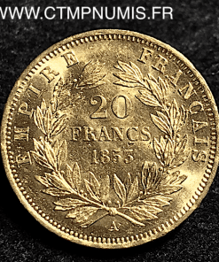 20 FRANCS OR NAPOLEON III TETE NUE 1853 PARIS
