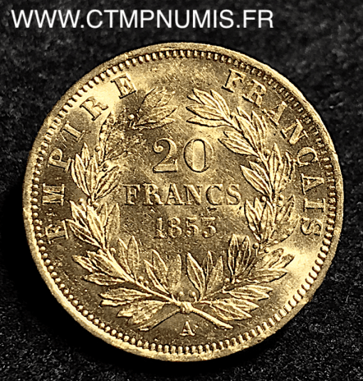 20 FRANCS OR NAPOLEON III TETE NUE 1853 PARIS