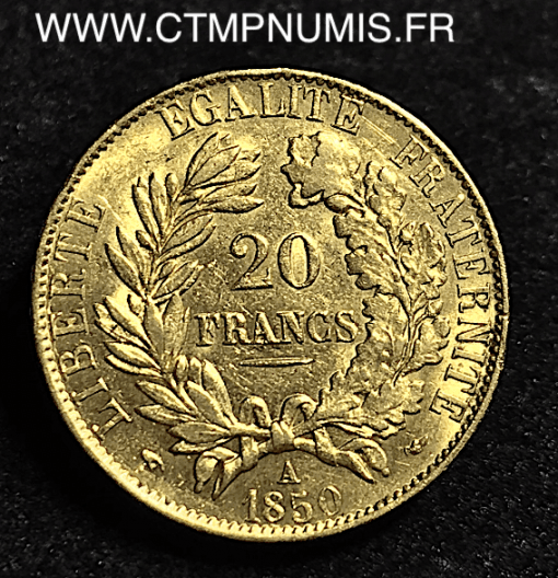 20 FRANCS OR CERES II° REPUBLIQUE 1850 A PARIS
