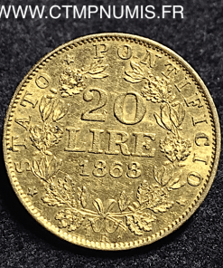 ITALIE VATICAN 20 LIRE OR PIE IX 1868 R ROME XXIII TTB