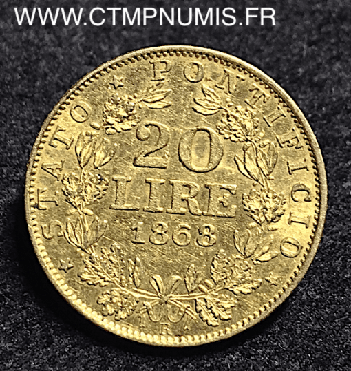 VATICAN 20 LIRE OR PIE IX 1868 R ROME XXIII