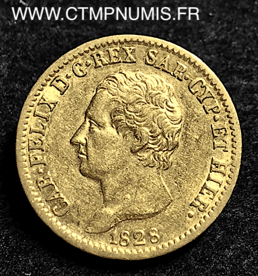 ITALIE 20 LIRE OR CHARLES FELIX 1828 TURIN