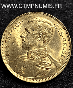 BELGIQUE 20 FRANCS OR ALBERT 1914 FRANCAIS