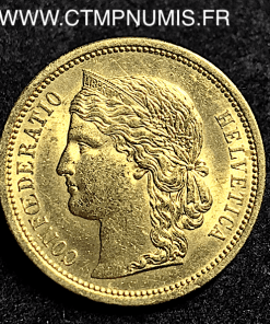 SUISSE 20 FRANCS OR HELVETIA 1883 SUP