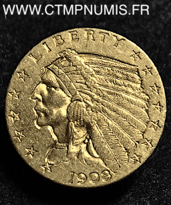 USA 2 1/2 DOLLAR TETE D'INDIEN OR 1908