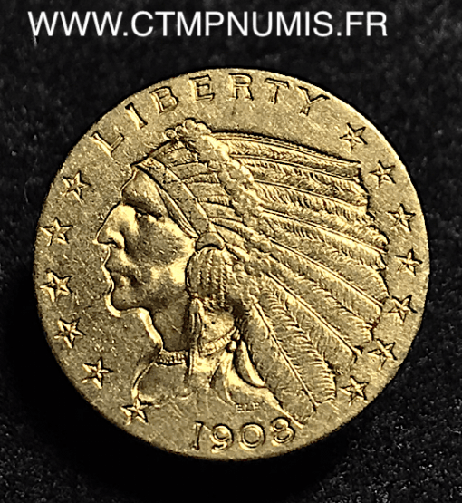 USA 2 1/2 DOLLAR TETE D'INDIEN OR 1908