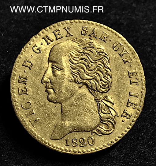 ITALIE 20 LIRE OR VICTOR EMMANUEL II 1820 TURIN