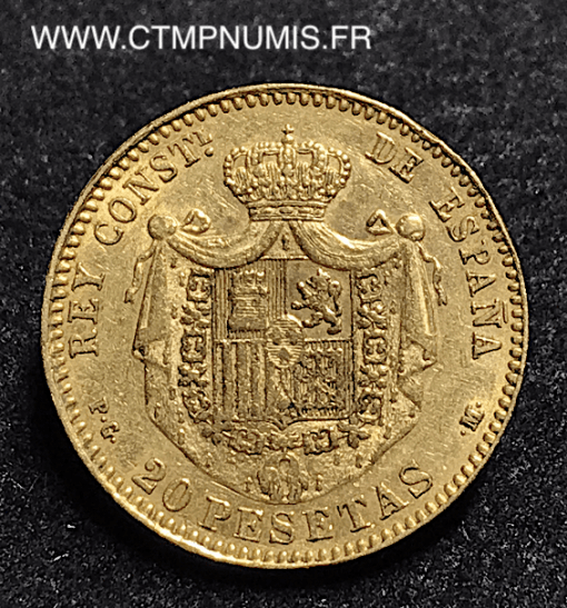 ESPAGNE 20 PESETAS OR ALPHONSE XIII 1892 (92)