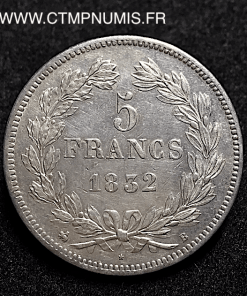 5 FRANCS ARGENT LOUIS PHILIPPE I° 1832 ROUEN