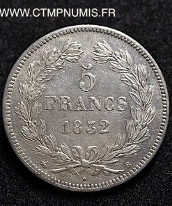 5 FRANCS ARGENT LOUIS PHILIPPE I° 1832 ROUEN 