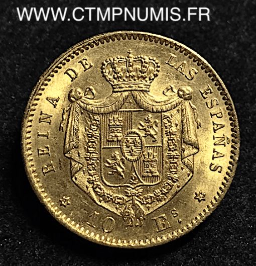 ESPAGNE 10 ESCUDOS OR ISABEL II 1868 (73) SUP