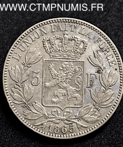 BELGIQUE 5 FRANCS ARGENT LEOPOLD I° 1865 TTB