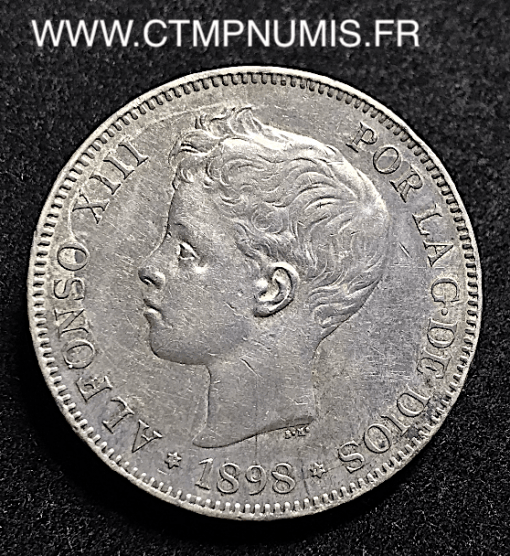 ESPAGNE 5 PESETAS ARGENT ALPHONSE XIII 1898