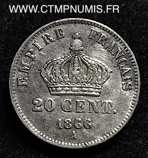 20 CENTIMES ARGENT NAPOLEON III 1866 A PARIS