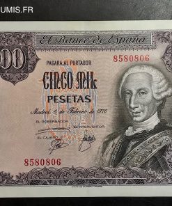 ESPAGNE BILLET 5000 PESETAS 1976 SANS SERIE