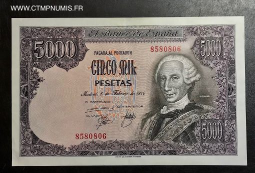 ESPAGNE BILLET 5000 PESETAS 1976 SANS SERIE