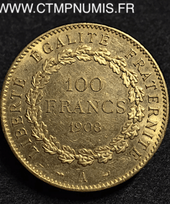 100 FRANCS OR GENIE 1908 A PARIS TTB+