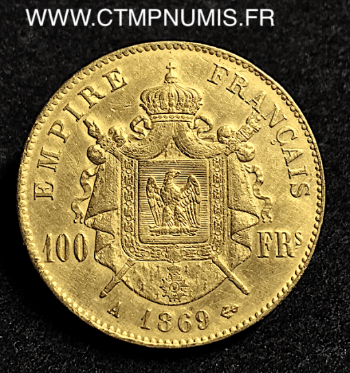 100 FRANCS OR NAPOLEON III LAUREE 1869 PARIS