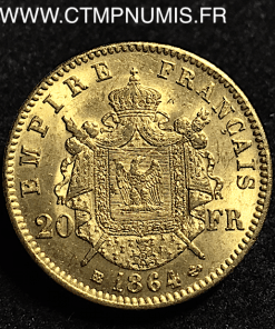 20 FRANCS OR NAPOLEON III 1864 STRASBOURG