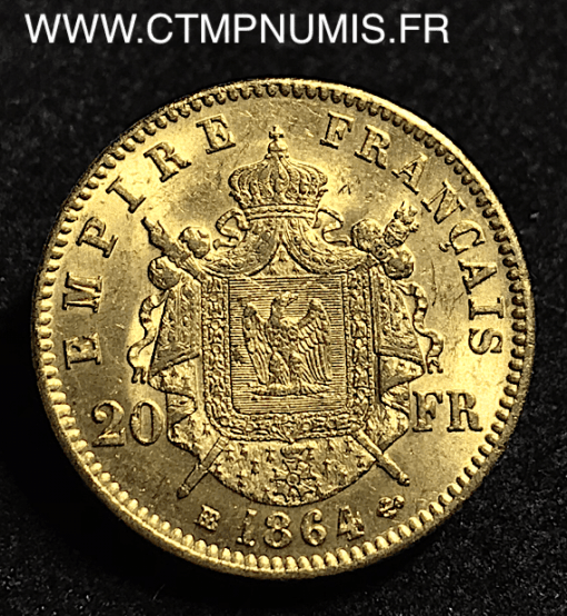 20 FRANCS OR NAPOLEON III 1864 STRASBOURG