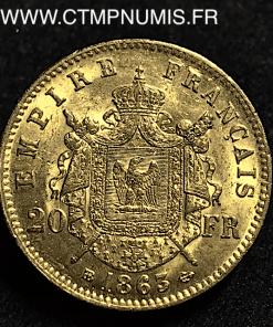 20 FRANCS OR NAPOLEON III 1863  STRASBOURG