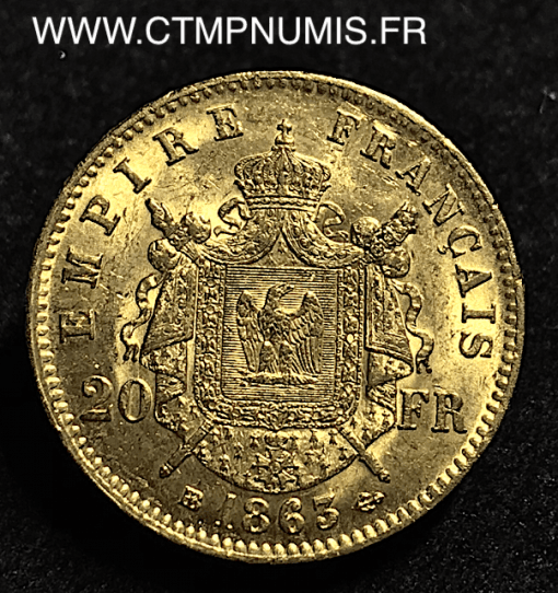 20 FRANCS OR NAPOLEON III 1863 STRASBOURG