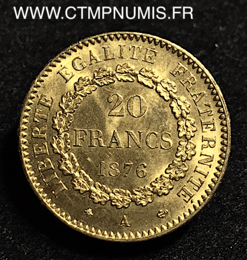 20 FRANCS OR GENIE III° REPUBLIQUE 1876 A PARIS