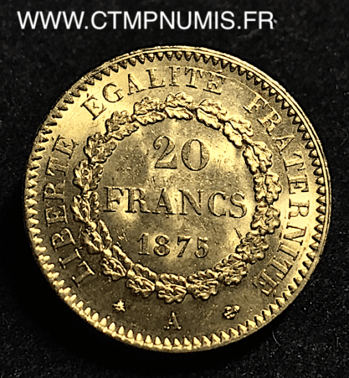 20 FRANCS OR GENIE III° REPUBLIQUE 1875 A PARIS